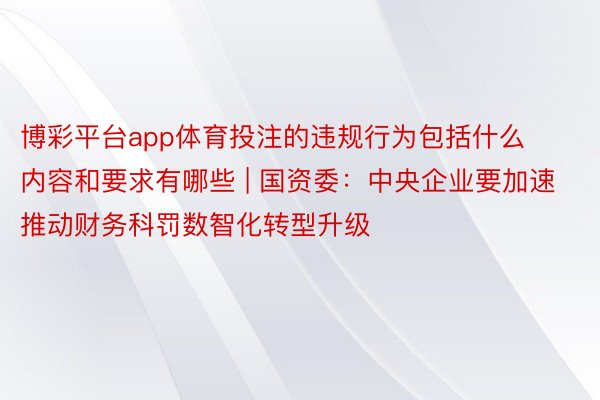 博彩平台app体育投注的违规行为包括什么内容和要求有哪些 | 国资委：中央企业要加速推动财务科罚数智化转型升级